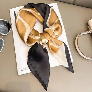 2/$30 NEW Coffee Cream Black Print Abstract Flower Printed Silky Fashion Scarf